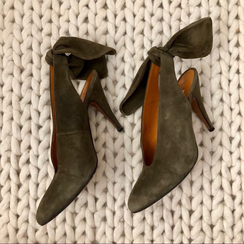 Carven Olive Green Suede Slingback With Bow - Picture 4 of 8